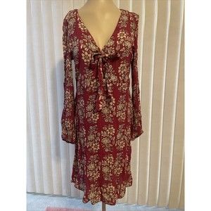 American Eagle Boho Tie Front Dress Size M Peasant Lace-up Floral Red Hippie